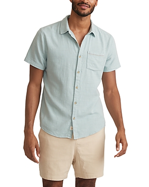 Shop Marine Layer Cotton Stretch Selvage Standard Fit Button Down Shirt In Pale Blue