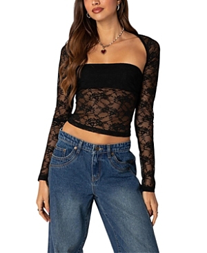 Shop Edikted Addison Sheer Lace Two Piece Top In Black