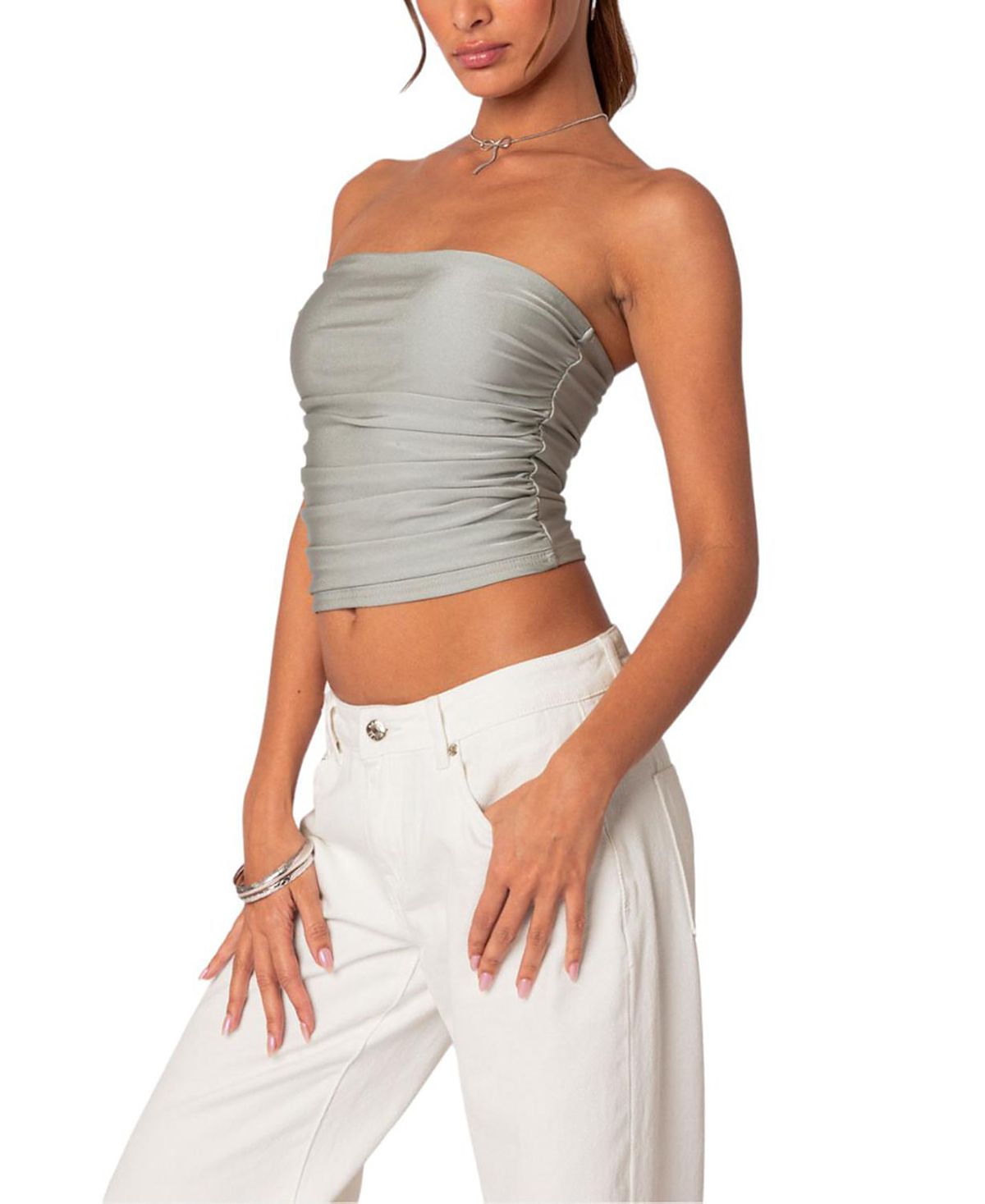 Edikted Maxeen Shiny Gathered Tube Top