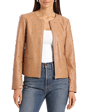 Faux Leather Studded Zip Jacket