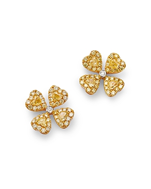 White & Yellow Diamond Flower Stud Earrings in 14K White & Yellow Gold, 2.27 ct. t.w.