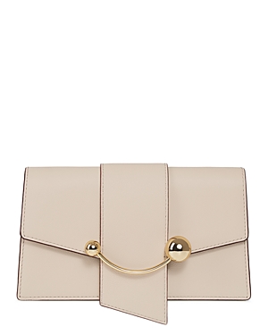 Shop Strathberry Crescent Leather Shoulder Bag In Oat/gold