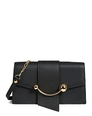 Shop Strathberry Crescent Leather Shoulder Bag In Black/gold