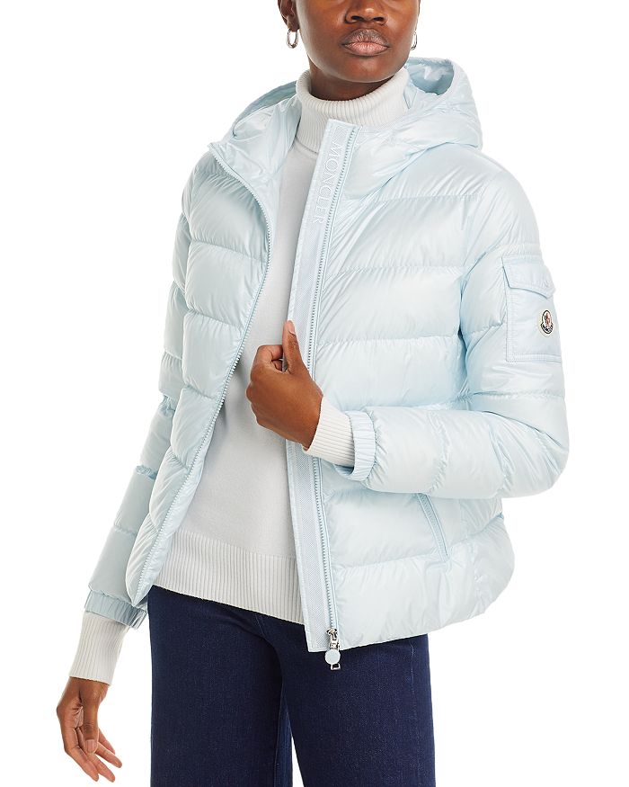 Shop Moncler Gles Hooded Down Puffer Jacket In Pastel Blue