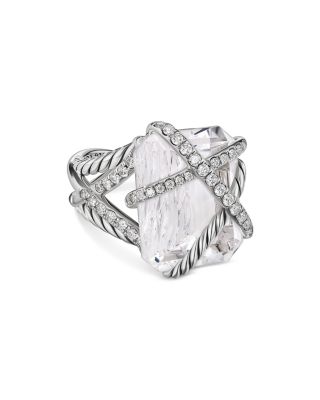 David Yurman - Cable Wrap Ring in Sterling Silver with Crystal & Diamonds, 0.60 tcw