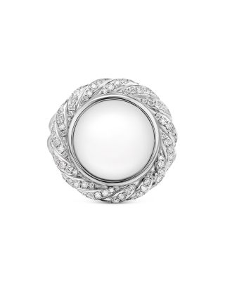 Sterling Silver Pearl South Sea White Pearl & Diamond Halo Ring