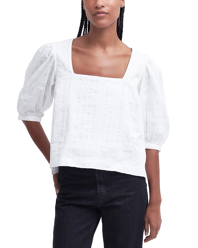 Barbour Macy Textured Cotton Puff Sleeve Top In White