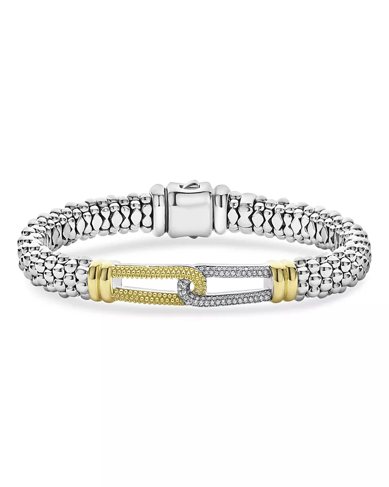Lagos 18K Yellow Gold & Sterling Silver Caviar Lux Diamond Loop Caviar Bead Clip Bracelet - Exclusive