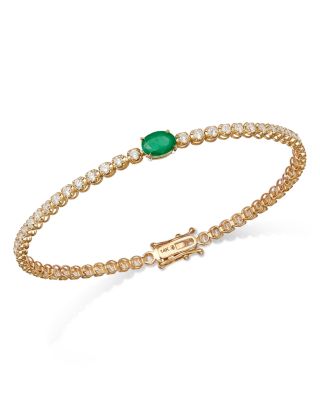 Bloomingdale's Fine Collection - Emerald & Diamond Station Tennis Bracelet in 14K Yellow Gold