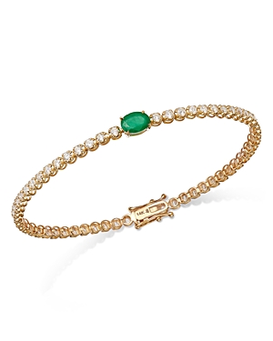 Bloomingdale's Emerald & Diamond Station Tennis Bracelet In 14k Yellow Gold In Green/gold