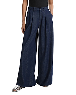 Theory Pleated High Rise Wide Leg Jeans in Blue