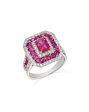 Bloomingdale's Ruby & Diamond Multi Halo Ring In 14k White Gold In Metallic