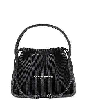 Shop Alexander Wang Ryan Small Denim Bag In Grey Aged