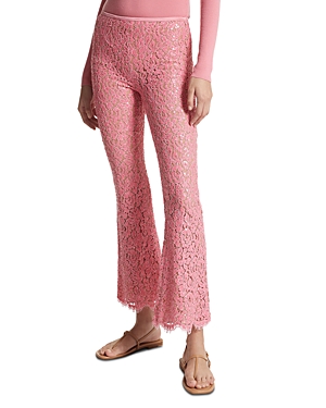 Shop Michael Kors Lace Sequin Embroidered Cropped Bootcut Pants In Geranium