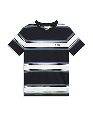 Bosswear Stripe-print Cotton T-shirt In Navy Blue