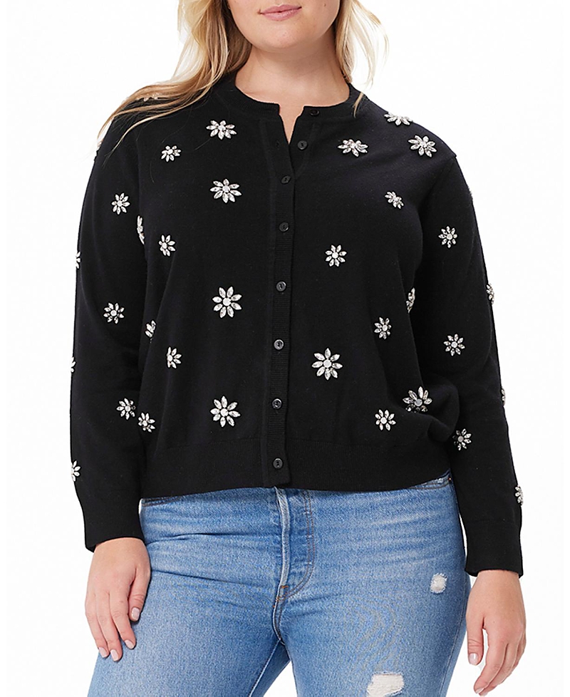 Minnie Rose Plus Size Cotton Crewneck Gem Cardigan