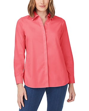 Shop Foxcroft Kylie Cotton Stretch Non-iron Shirt In Coral Suns