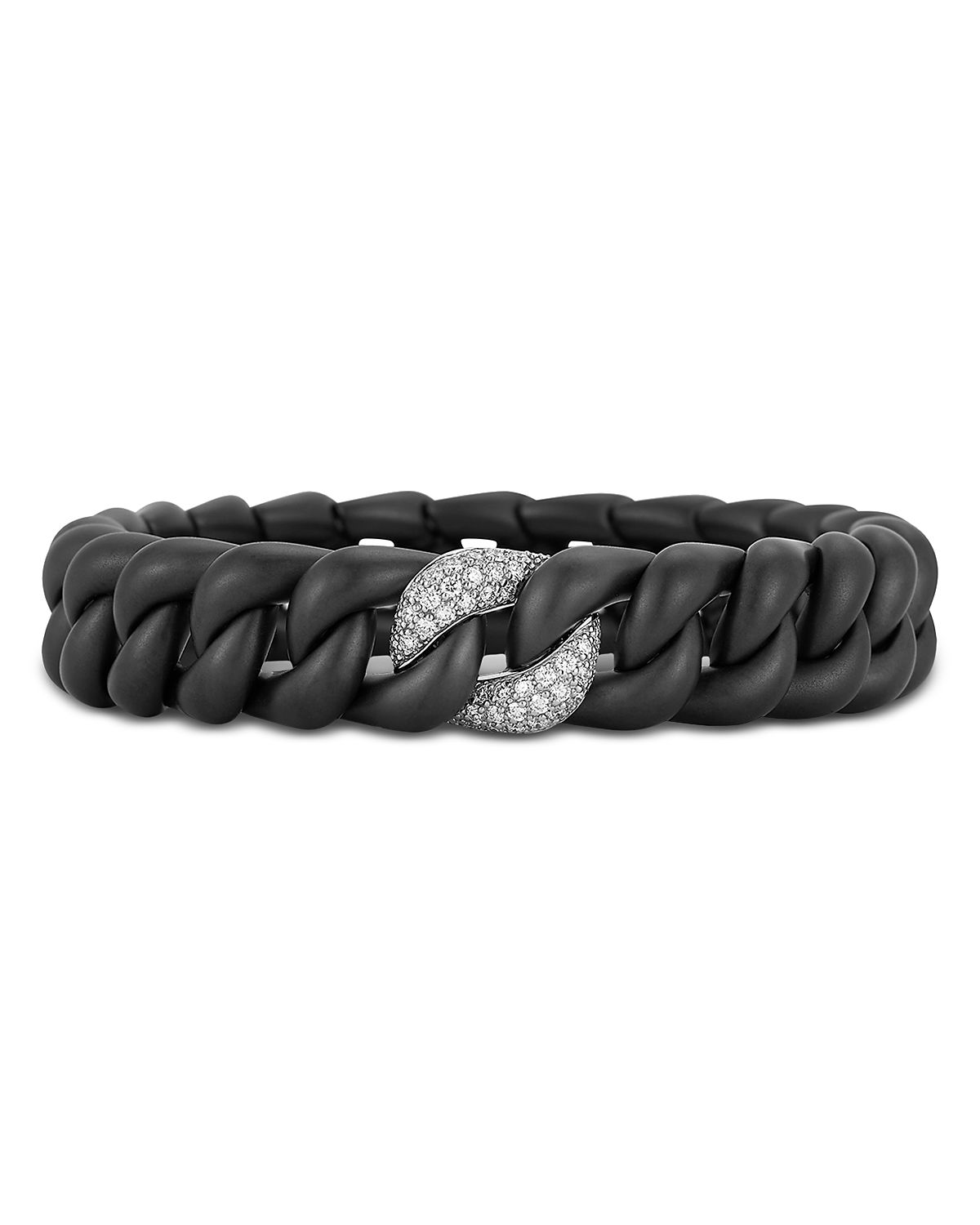 Roberto Demeglio 18K White Gold Diamond Pave & Black Groumette Stretch Bracelet