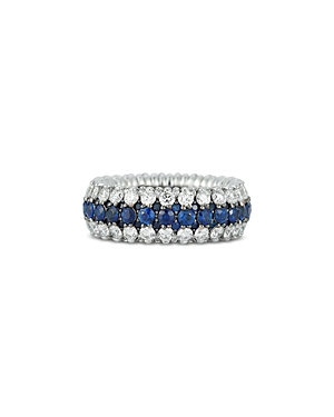 18K White Gold Blue Sapphire & Diamond Triple Row Stretch Ring