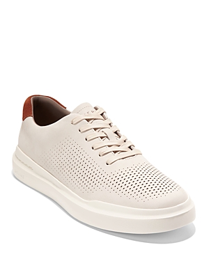 Shop Cole Haan Men's Grandpr Rally Laser Cut Lace Up Sneakers In Silver/tan