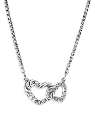 David Yurman Sterling Silver Cable Collectibles Diamond Heart Pendant Necklace, 15-17