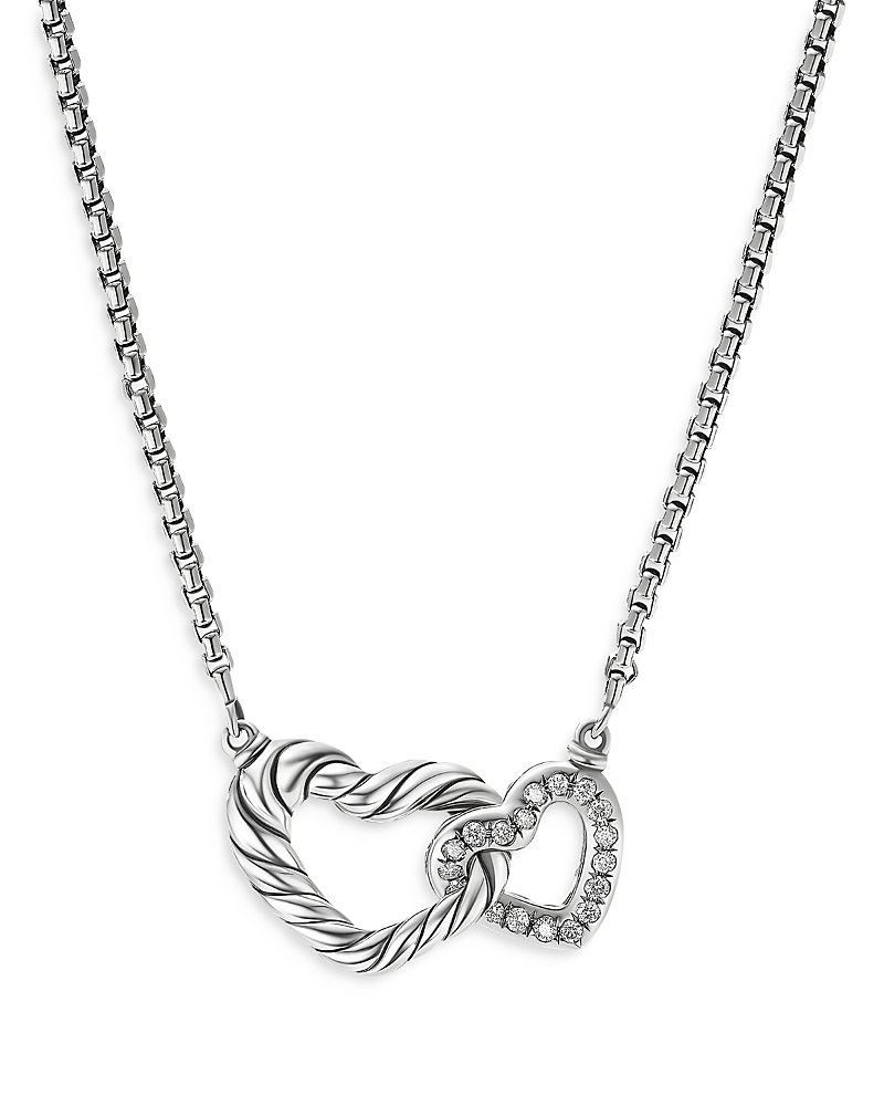 David Yurman Sterling Silver Cable Collectibles Diamond Heart Pendant Necklace, 15-17