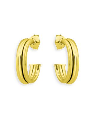 Aqua Double Row C Hoop Earrings in 18K Gold Plated Sterling Silver- Exclusive