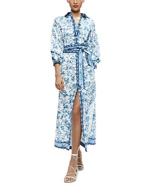 Alice And Olivia Tanika Printed Button Down Maxi Dress In Blue