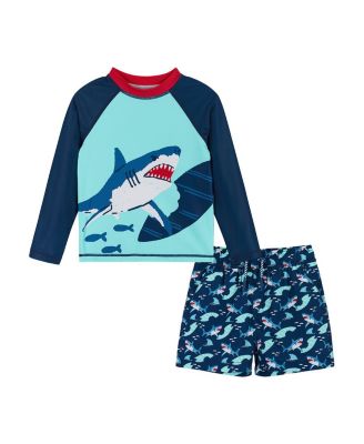 Andy & Evan - Boys' Shark Graphic Raglan Rash Guard and Boardshort Set - Little Kid, Big Kid