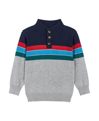 Andy & Evan - Unisex Colorblocked Half Button-Up Neck Sweater