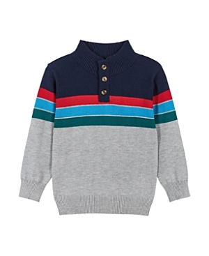 Andy & Evan Boys' Color Block Half Button-up Neck Sweater - Little Kid, Big Kid In Grey