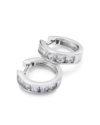 Diamond Channel Set Small Hoop Earrings in 14K White Gold, 1.50 tcw
