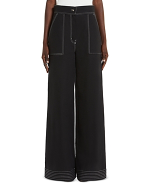 Shop Max Mara Oboli Cotton And Linen Wide Leg Trousers In Black