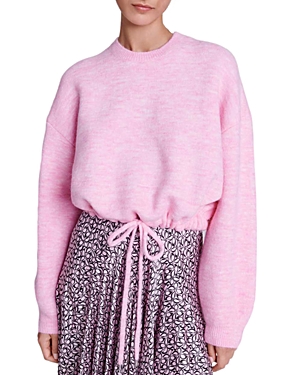 Shop Maje Mylace Cropped Drawstring Sweater In Pale Pink