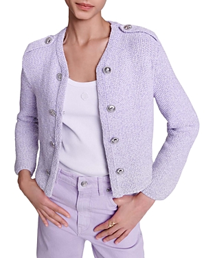 Shop Maje Glittery Knit Sweater Jacket In Parma Violet