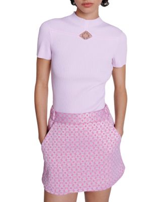 Maje Mover Embellished Rib Knit Top