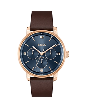 Shop Hugo Boss Contender Watch, 44mm In Blue/brown