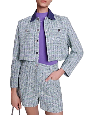 Shop Maje Voelia Tweed Cropped Blazer In Multi-color