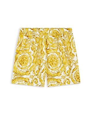 Shop Versace Unisex Barocco Poplin Shorts - Baby In White+gold