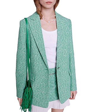 Maje Vrinny Tweed One-button Blazer In Green