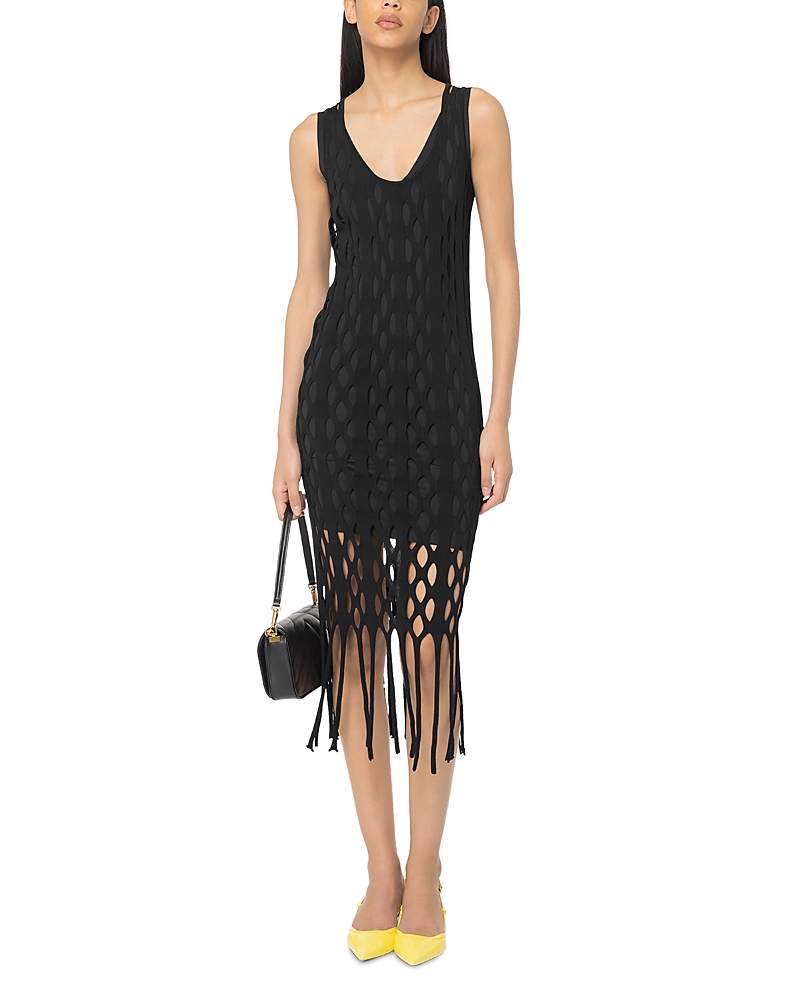 Shop Pinko Kill Bill Mesh Fringe Mini Dress In Limo Black