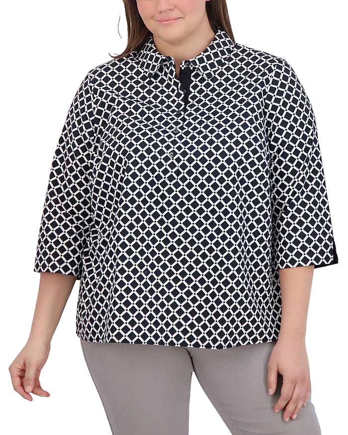 Foxcroft Therese No Iron Stretch 3/4 Sleeve Popover Shirt