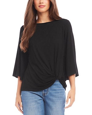 Karen Kane Womens Flare Sleeve Twist Front Pullover Top In Black