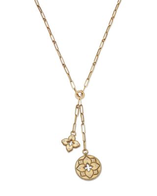 18K Yellow Gold Venetian Princess Diamond Flower &amp; Open Disc Pendant Y Necklace, 15&amp;quot;