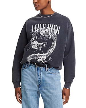 Shop Anine Bing Ramona Dragon Graphic Sweatshirt - 100% Exclusive In Washed Black