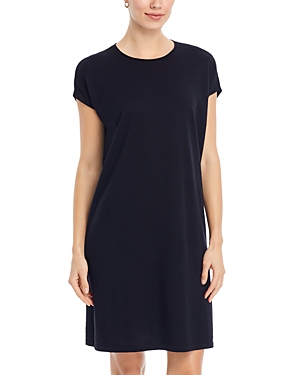 Shop Eileen Fisher Merino Wool Round Neck Dress In Black