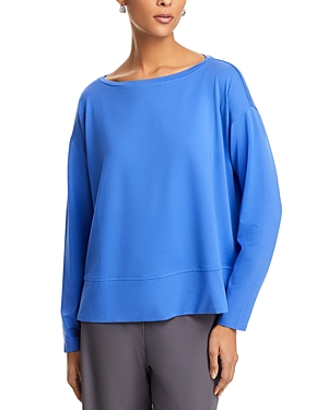 Shop Eileen Fisher Boat Neck Long Sleeve Boxy Top In Blue Star