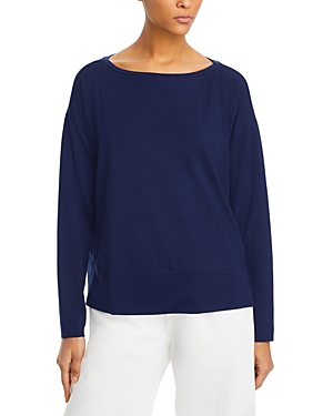 Shop Eileen Fisher Boat Neck Long Sleeve Boxy Top In Midnight