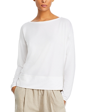 Shop Eileen Fisher Boat Neck Long Sleeve Boxy Top In White