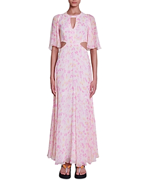 Shop Maje Risolia Cutout Maxi Dress In Print Sunny Flower Pink